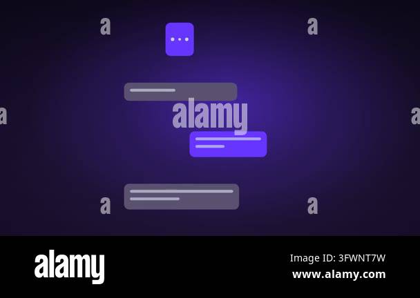 Animated chat interface elements scroll downward against a dark purple ...