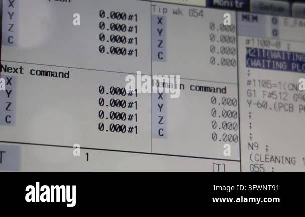 Machine monitor display. Close up of CNC machine monitor screen ...