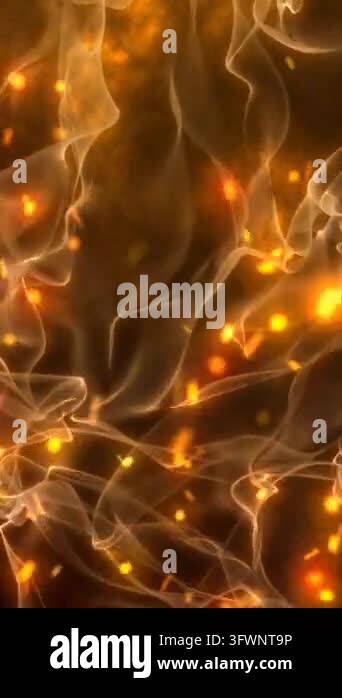Flowing golden abstract smoke with glowing particles drifting through a ...