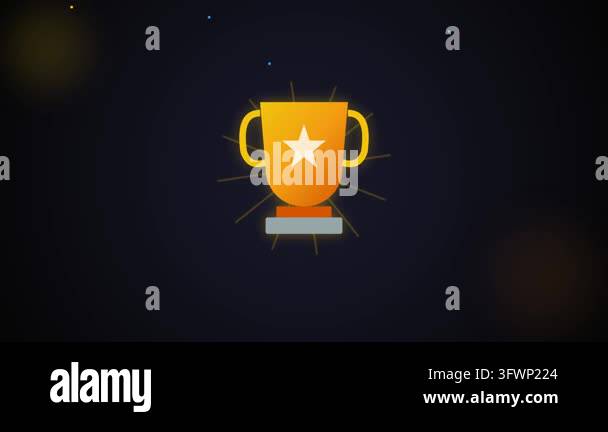 Minimalist flat vector illustration of glowing golden trophy cup with ...