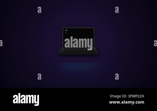 Minimalist vector illustration of laptop computer with colorful neon ...