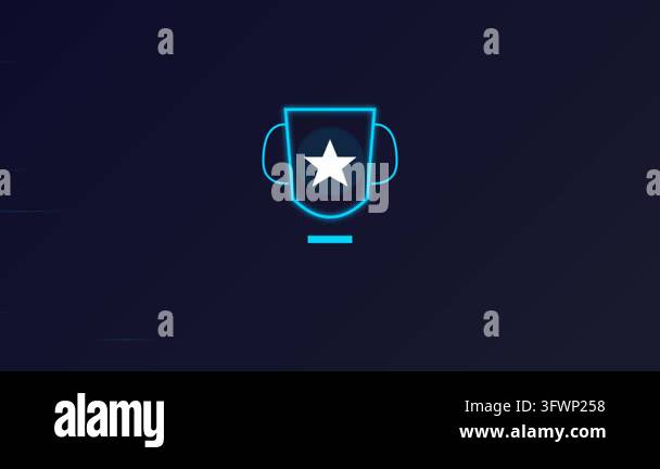 Minimalist flat vector illustration of glowing neon blue trophy cup ...