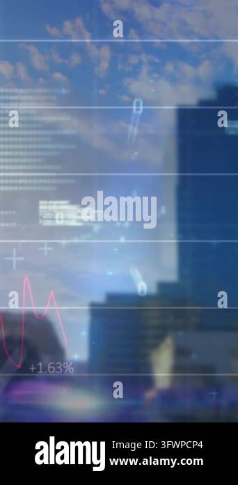Animation of graphs, binary codes, computer language, low angle view of ...