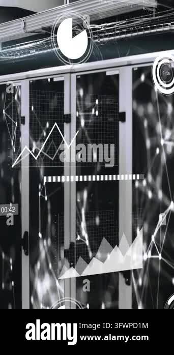 Animation of data processing over computer servers. Global connections ...