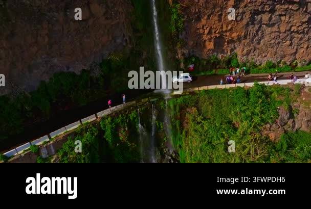 Aerial view of a incredibly beautiful waterfall on the island of ...