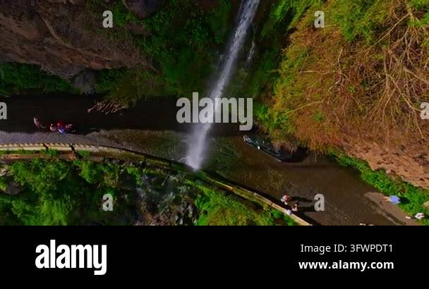 Aerial view of a incredibly beautiful waterfall on the island of ...