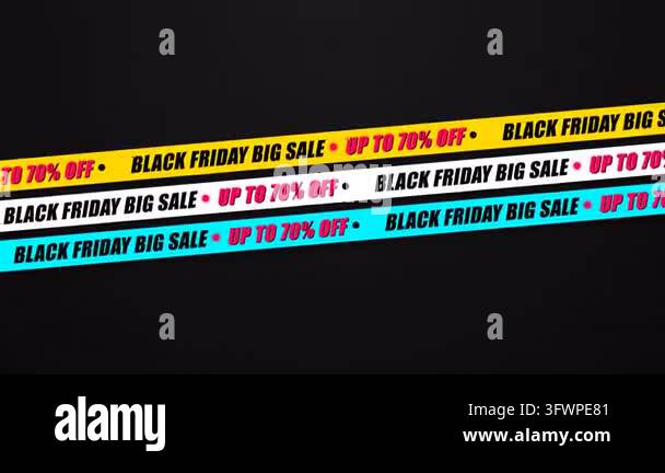 Animated ticker tape ribbons featuring Black Friday big sale promotions ...