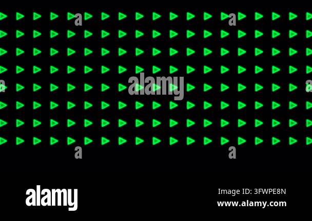Grid of glowing green neon triangles flickering with a horizontal ...
