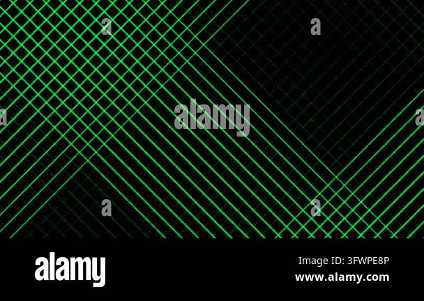Glowing green lines move across a black background to form a futuristic ...