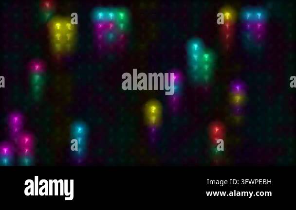 Abstract digital background with glowing colorful neon question mark ...