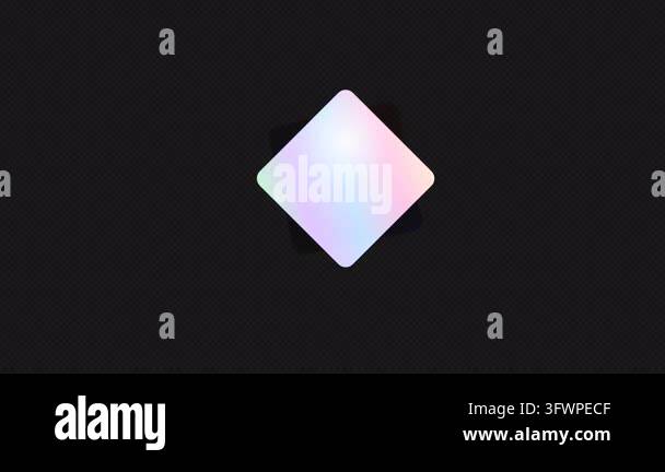 Holographic iridescent diamond shape rotating against a solid black ...