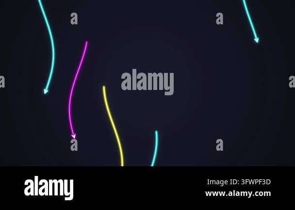Abstract animation of colorful glowing neon arrows moving downwards ...