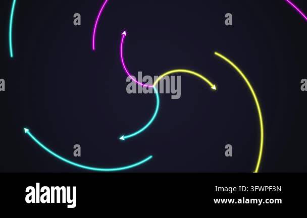 Abstract animation of colorful neon curved arrows spiraling from the ...