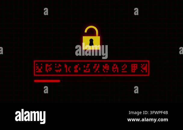 Digital interface showing an unlocked padlock icon and a red progress ...