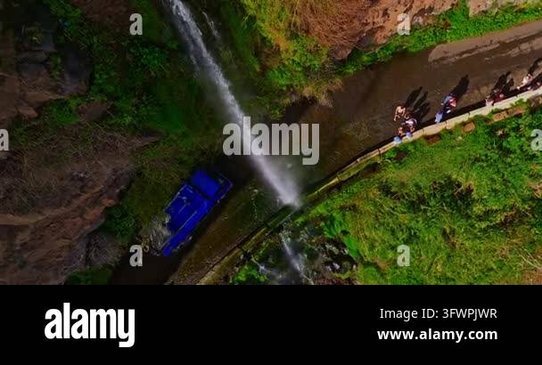 Aerial view of a incredibly beautiful waterfall on the island of ...