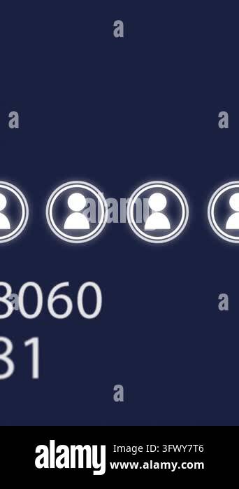 User icons and numbers animation over dark blue background. Technology ...