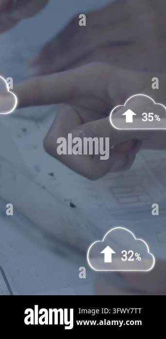 Animation of clouds with arrows pointing up and percent increasing from ...