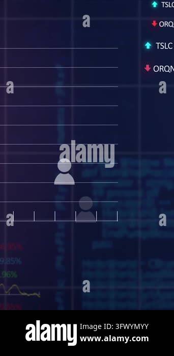 Animation of icons, multiple graphs, trading boards and computer ...