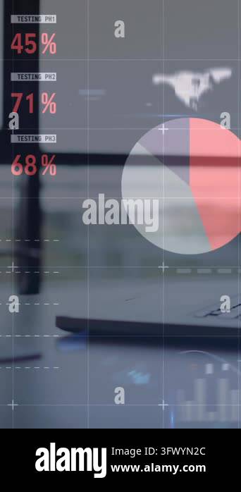 Animation of statistical data processing against close up of laptop ...