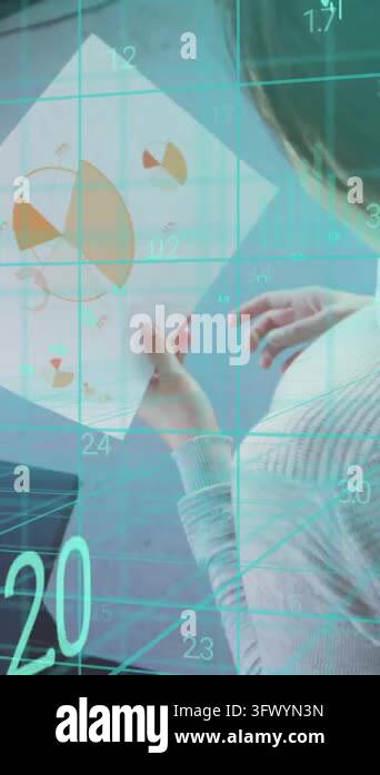 Animation of data processing against diverse man and woman discussing ...