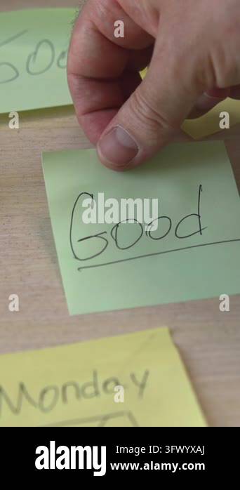 Green Sticky Note Labeled Good Placed By White Hand, Finance Analyst ...