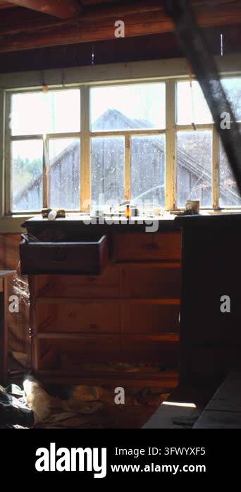 Winiw Frame Sunlit Cabin Window Frames Mountain View Warm Light Spills Across ...