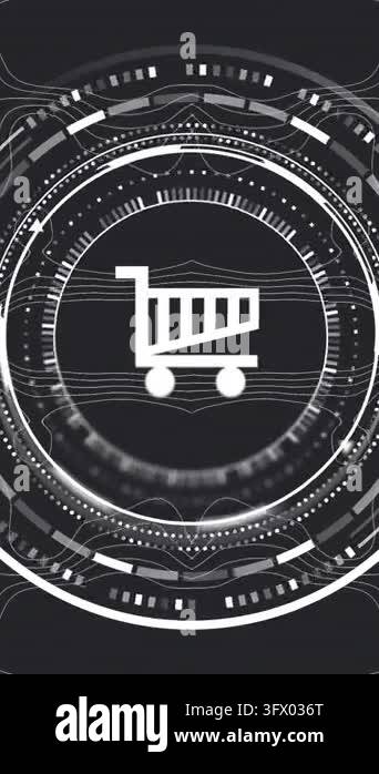 Shopping cart icon with digital interface animation over abstract ...