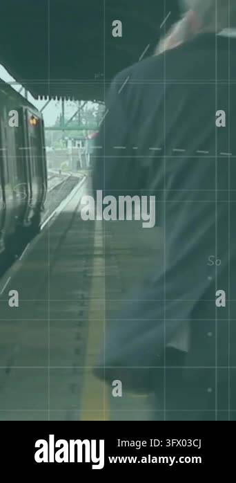 Mathematical equations and formulas animation over person walking on ...