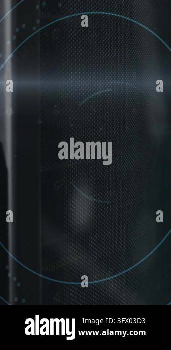 Animation of message block icon on round scanner and light spot against ...