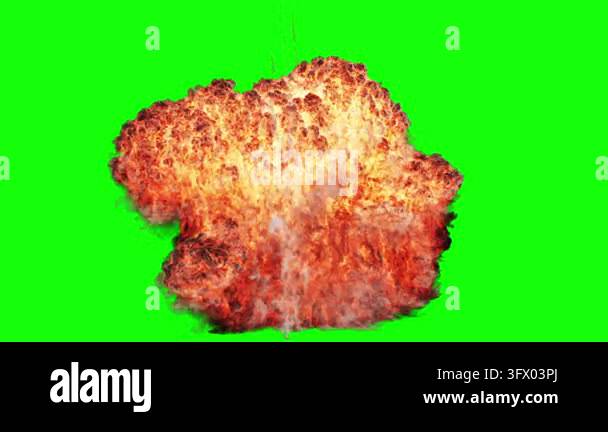 Explosion and smoke mushroom cloud rising against a green screen ...