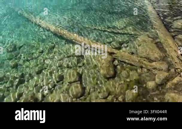 Snow In Athens Clear turquoise water reveals submerged logs and rocks on the lakebed ...