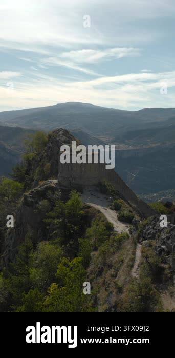 Stone Ruin Perched On Summit, Ancient Fortress Remains Guarding Narrow ...
