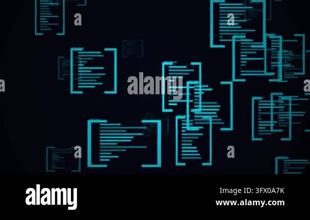 random programming code flying through digital space in abstract data ...