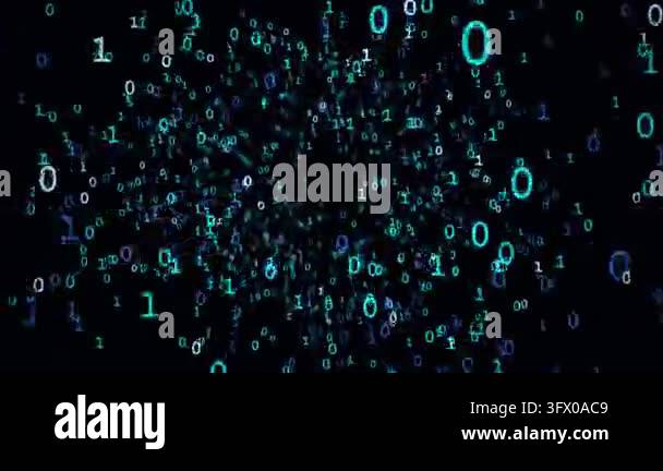 binary digits moving in a dynamic 3D digital tunnel representing data ...
