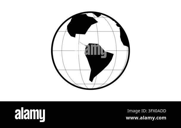 Flat spinning Earth rotating world map icon in minimalist black and ...