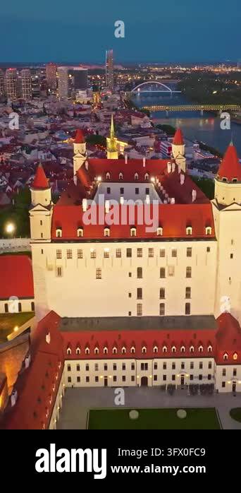 Aerial view of Bratislava Castle at sunset, a historic landmark in the ...