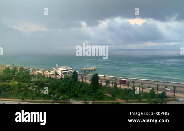 Sterm Vector Storm clouds gathering over Black Sea, elevated view of Batumi ...
