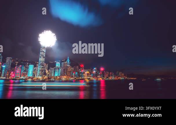 The video captures a stunning display of fireworks illuminating the ...