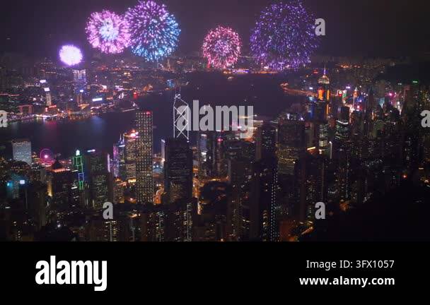 Stunning aerial view of a dazzling firework celebration illuminating ...