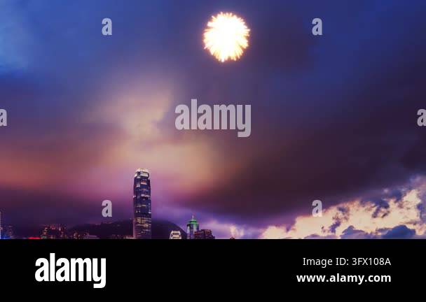 The city lights up with spectacular fireworks as the evening sky ...