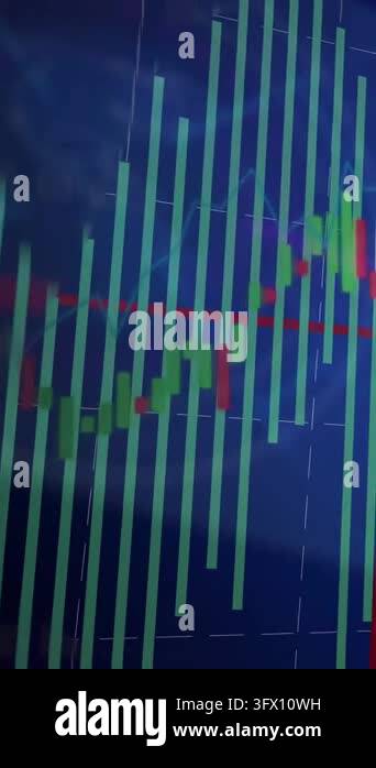 Vertical video: Finance chart showing bars shifting, red marker ...