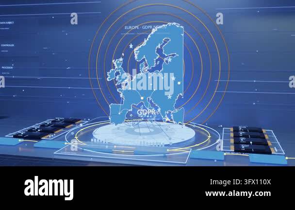 Console activating, rising holographic Europe map pulsing rings ...