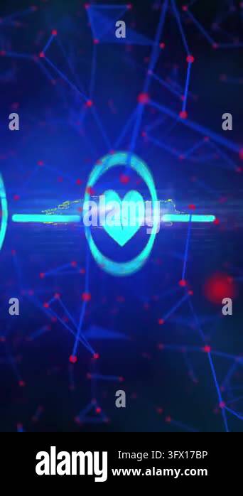 Animation of icons with network of connections and data processing ...