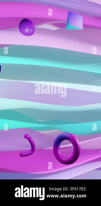 Animation of abstract shapes moving over waving multi coloured ...