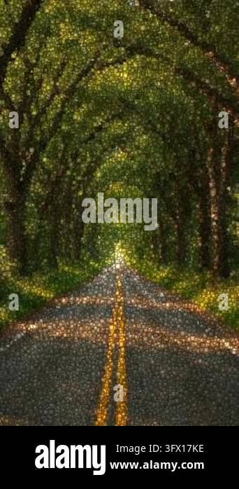 Tree Lined Country Road Beneath an Arched Green Canopy with Dappled ...