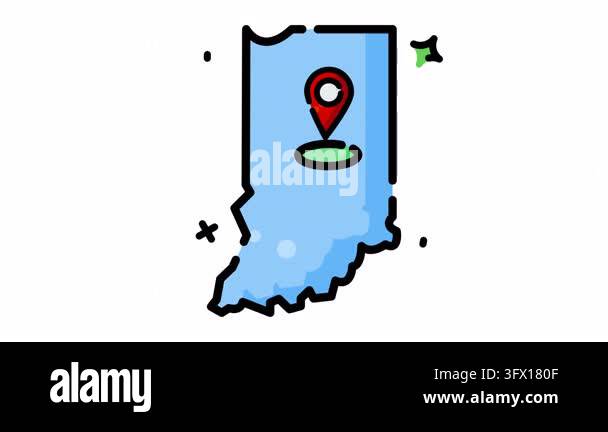 Animated Indiana map icon combines a location pin symbol, suitable for ...