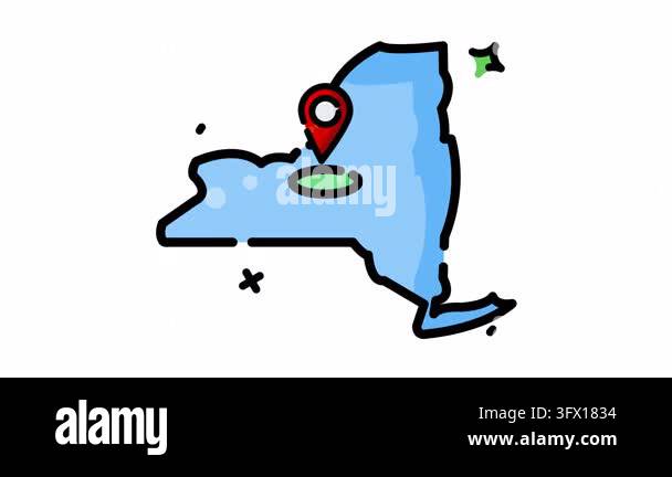 Animated New york map with blue outline and red pin icon, ideal for ...