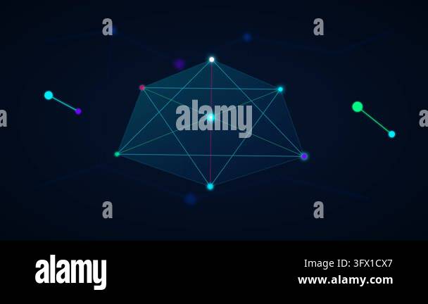 Abstract Geometric Network with Connected Dots and Lines on Dark ...