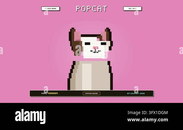 A digital animation of the viral pixel art Popcat meme featuring a cat ...