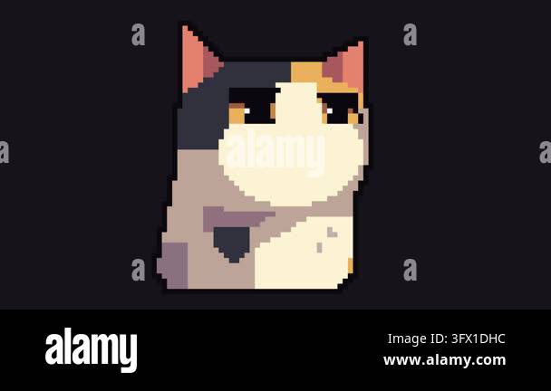 A charming pixel art animation of a calico cat character blinking and ...